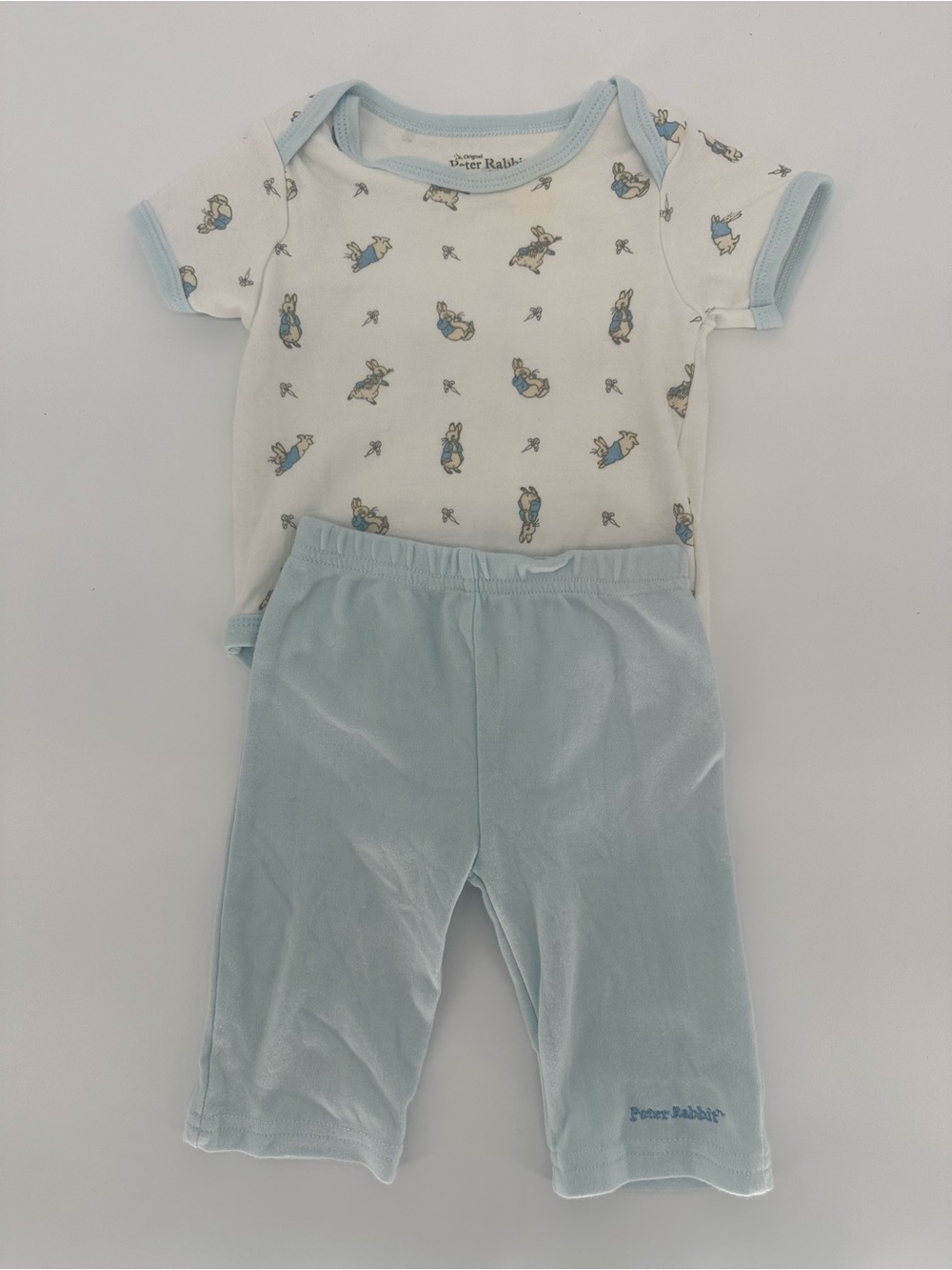 Peter Rabbit Blue Trim Baby Bodysuit & Pants Set 3-6 Months 100% Cotton Unisex